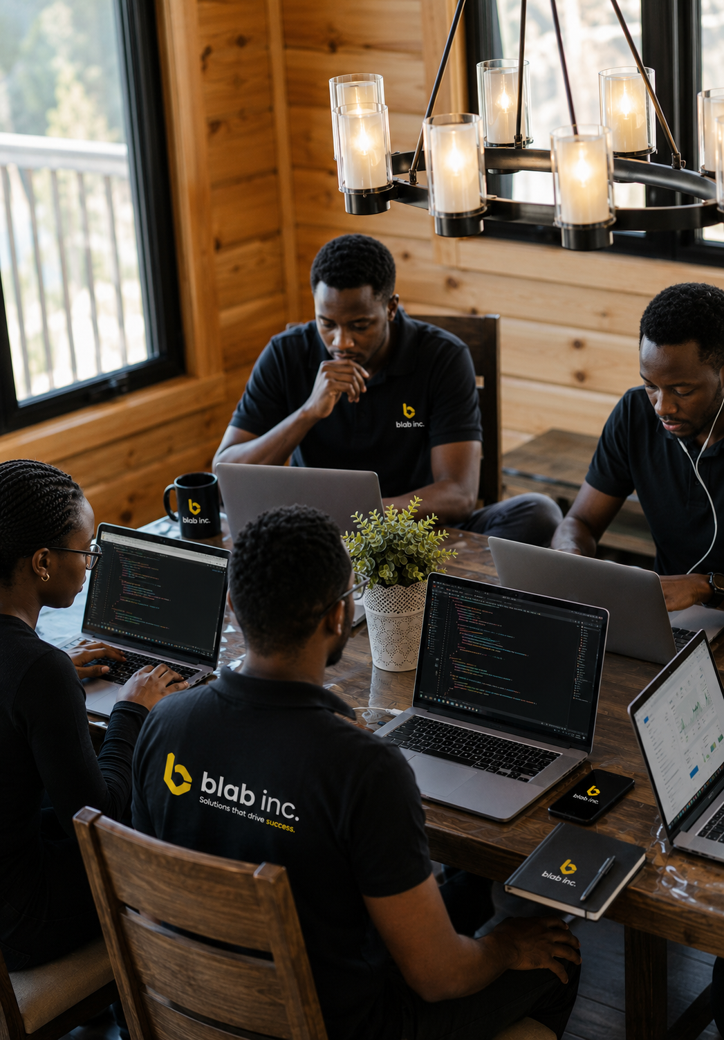 Team collaborating around a table in a bright workspace